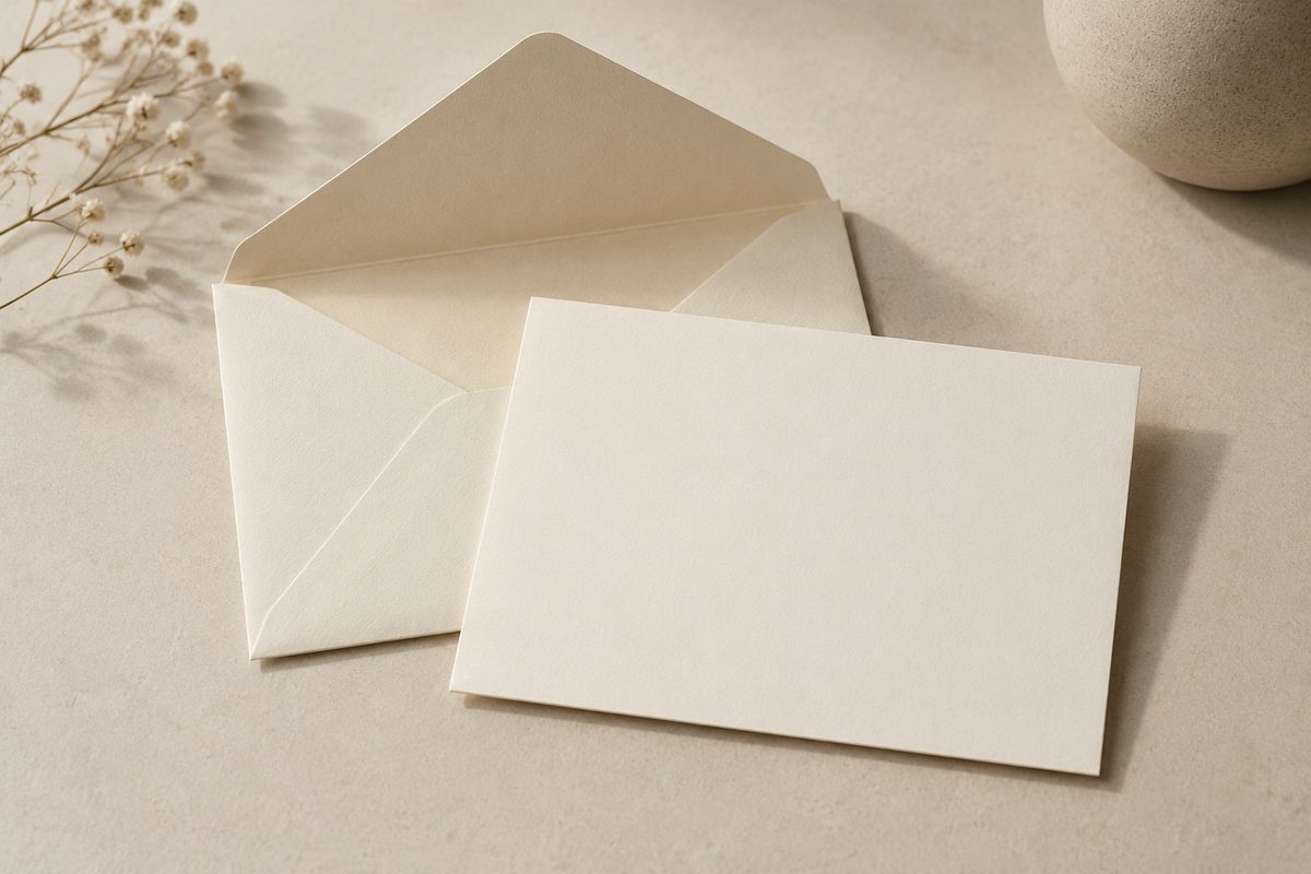 Ongeopende crème envelop en blanco kaart