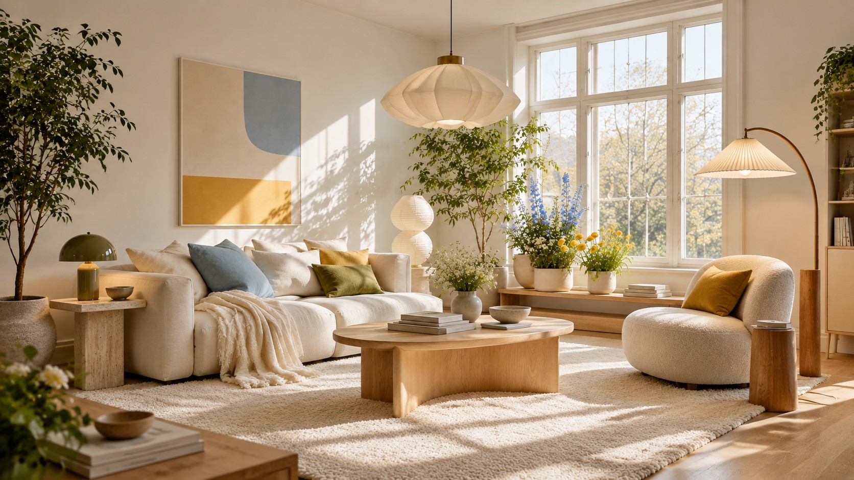 Een lichte woonkamer met Idora Living-verlichtingslide-living