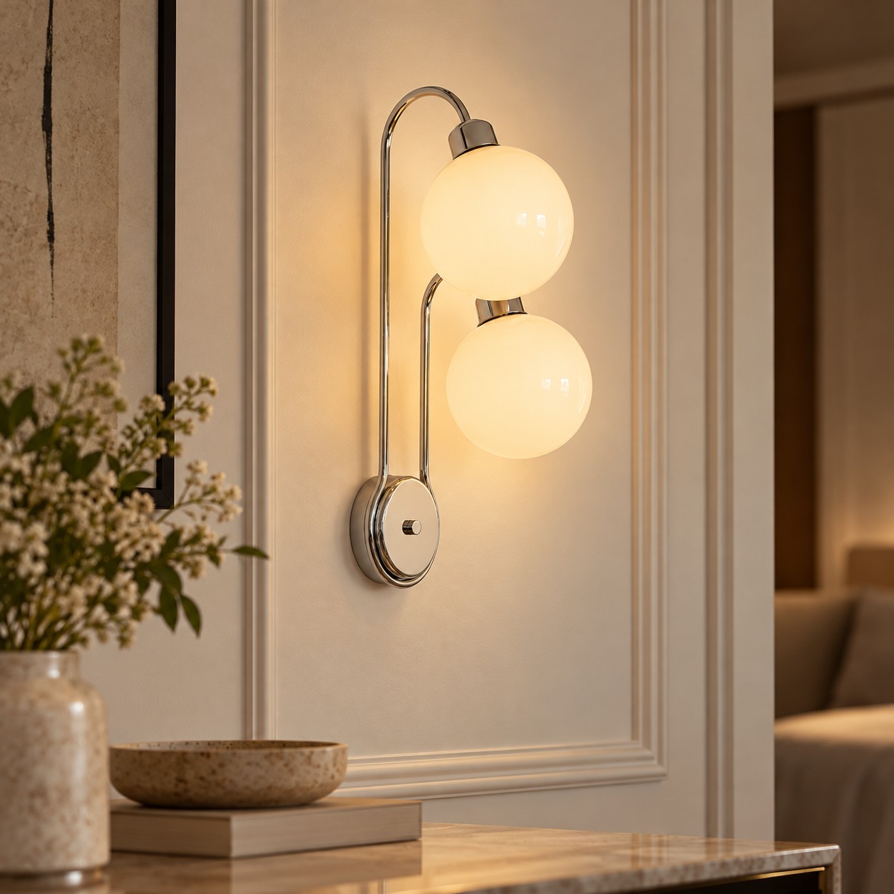 Een wandlamp op een gestucte muur